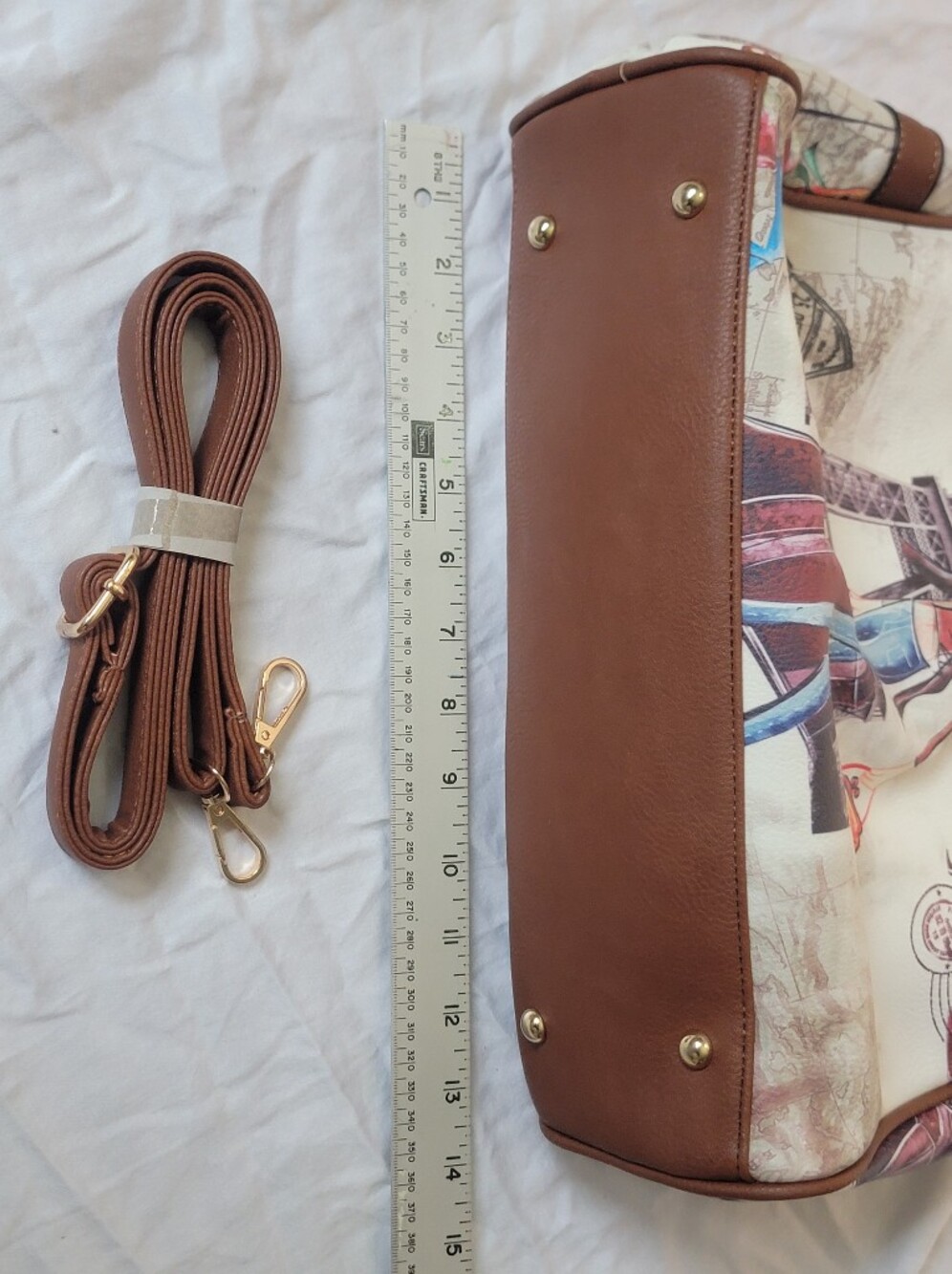 Paris/Eiffel Tower fashion illustration, top-handle satchel with dual handles - Picture 12 of 13